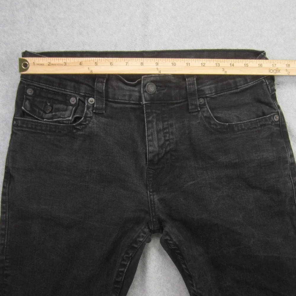 True Religion Ricky Relaxed Straight Shorts Mens 33 Black Denim Flap Pocket Cut‎
